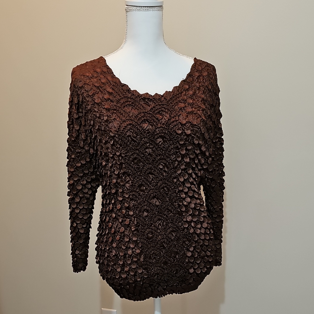 Ruched Brown 3/4 Sleeve Blouse